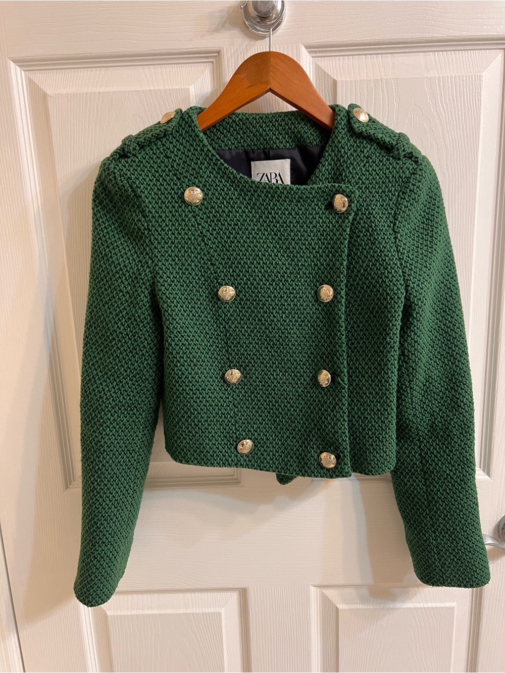 Zara Green Cropped blazer Jacket with Gold Buttons XS - Picture 4 of 11